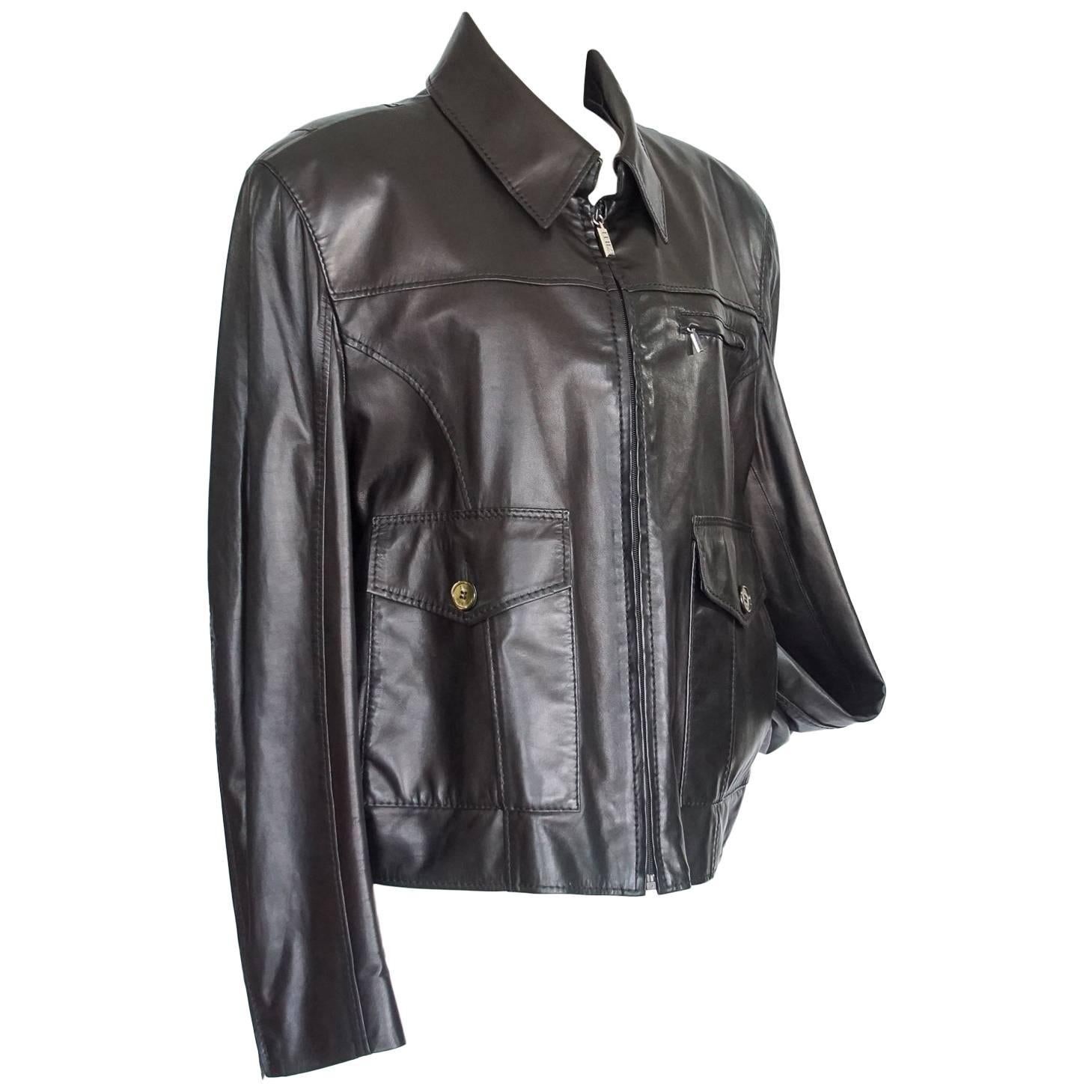 Zilli Men's Leather Jacket Black Weightless Lambskin Silk Lining 56