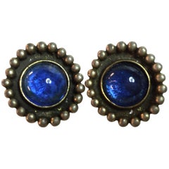1980s CHANEL Ultra BLUE POURED GLASS Clip On Earrings 1980s CHANEL Ultra BLUE POURED GLASS Clip On Earrings