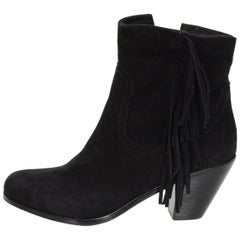 Sam Edelman Black Suede Louie Fringe Ankle Boots Sz 8M