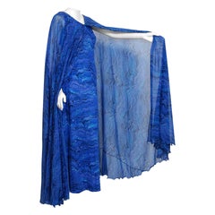 Retro 1970's La Mendola Novelty Butterfly Print Blue Purple Silk Caftan Gown 