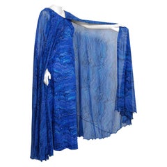Vintage 1970er La Mendola Neuheit Kaftankleid aus blauer und lila Seide mit Schmetterlingsdruck in Blau und Lila 
