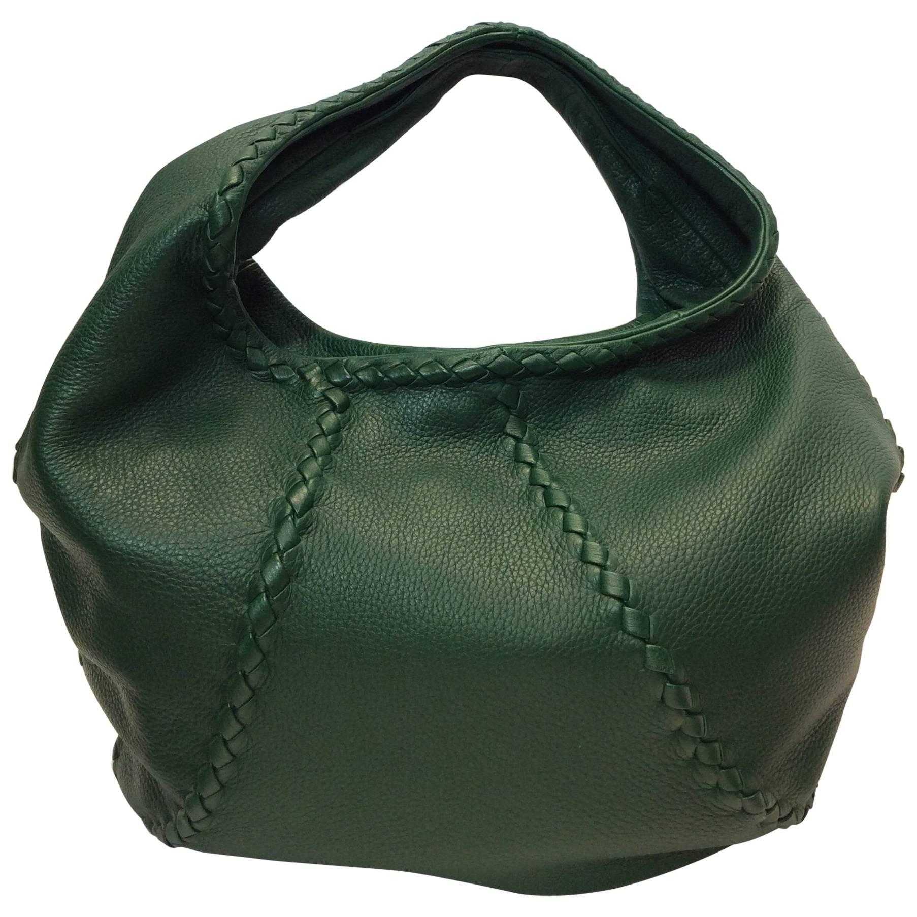 Bottega Veneta Green Leather Hobo Bag For Sale
