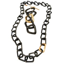 Kara Ross Black Resin Ebony Necklace Matching Bracelet  Goldtone