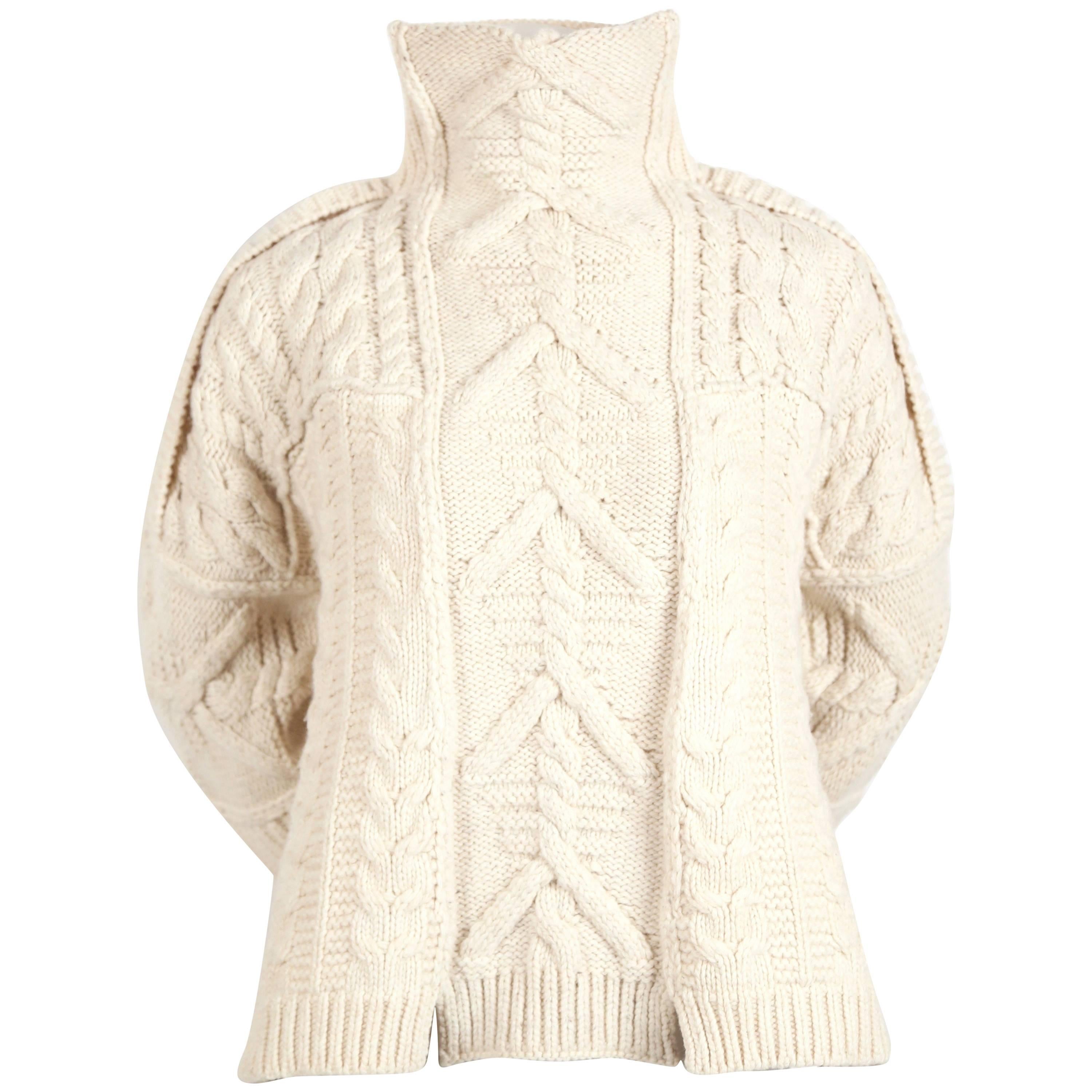 Celine by Phoebe Philo cream cable knit wool sweater