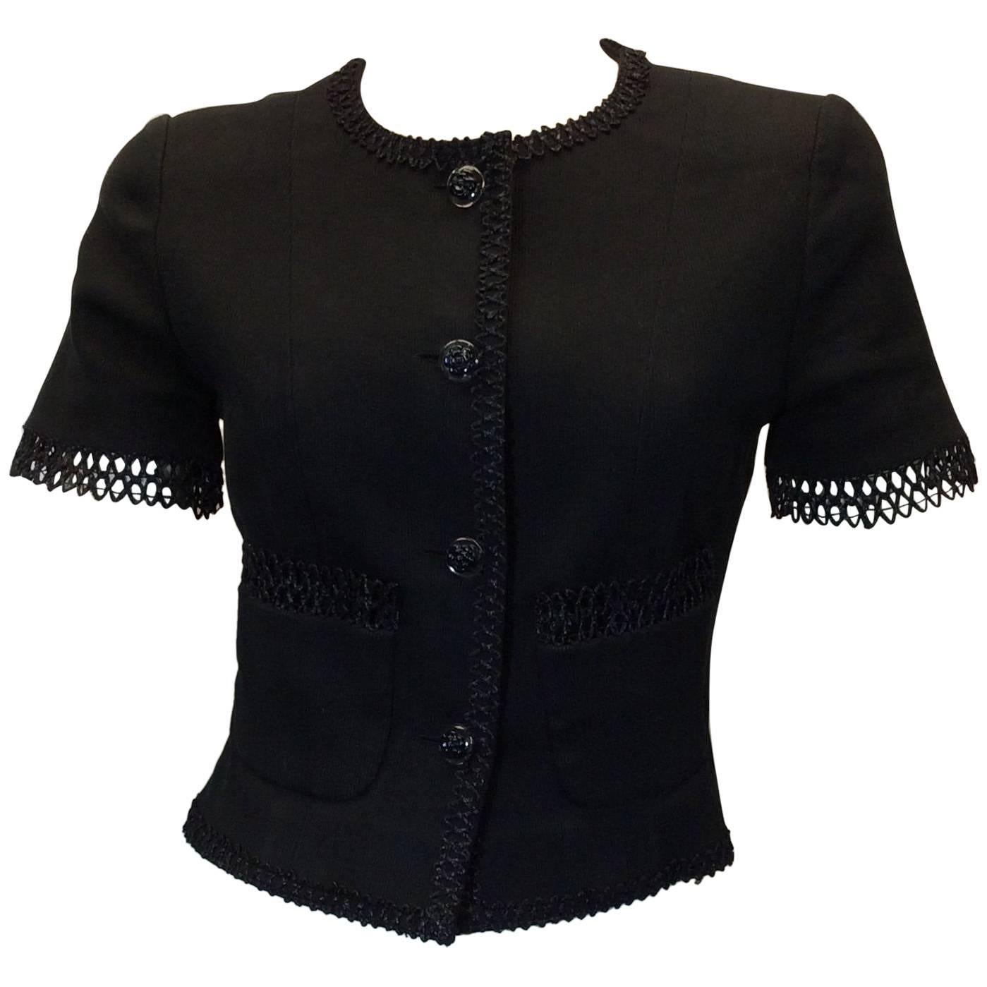 Chanel Black Short Sleeve Button Up Blazer For Sale