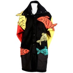 Jean Charles de Castelbajac color-blocked coat with 3-D fish, 1980s