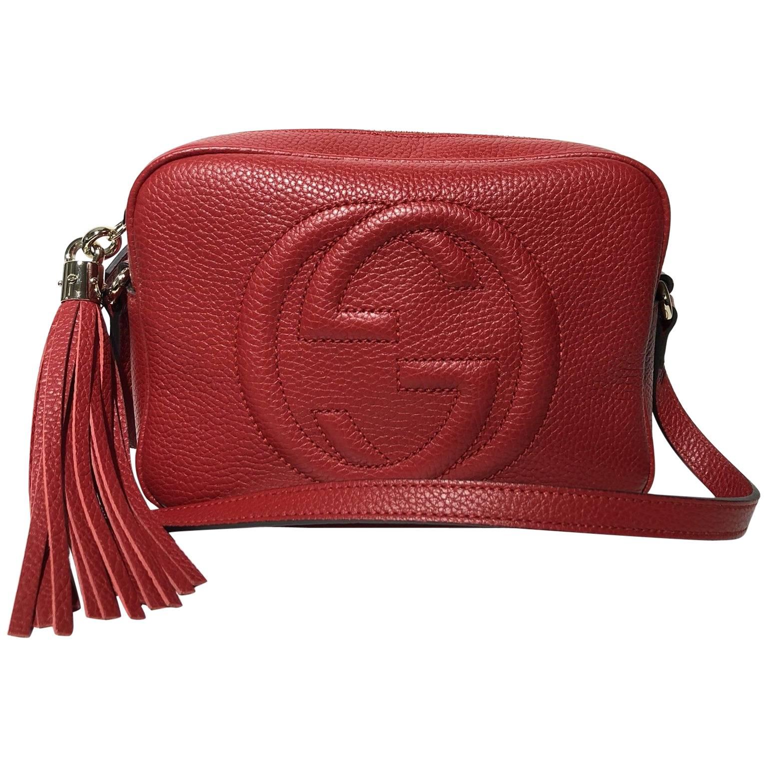 Gucci Soho Disco Leather Shoulder Crossbody Bag red new at 1stDibs