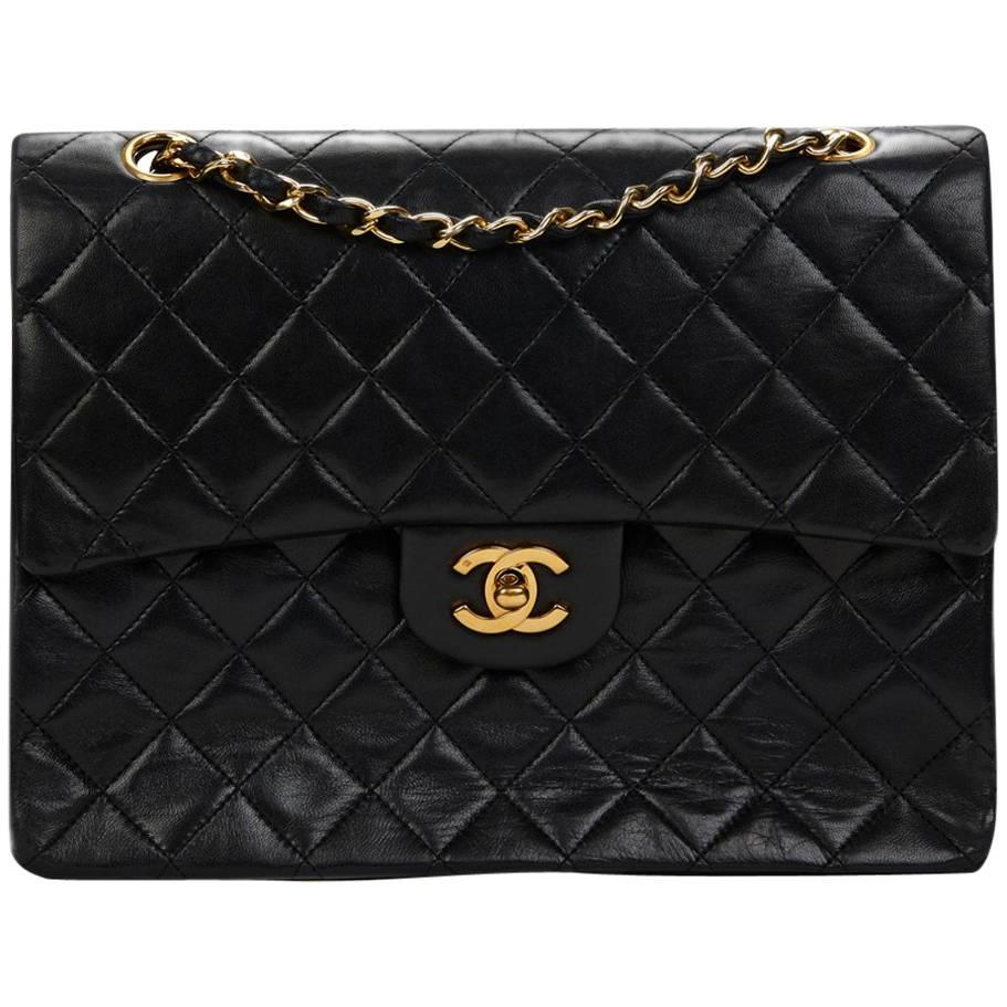 Chanel Black Quilted Lambskin Vintage Medium Tall Classic Double Flap Bag 