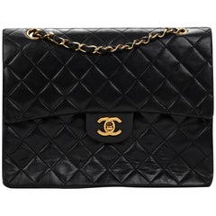 Chanel Black Quilted Lambskin Vintage Medium Tall Classic Double Flap Bag 