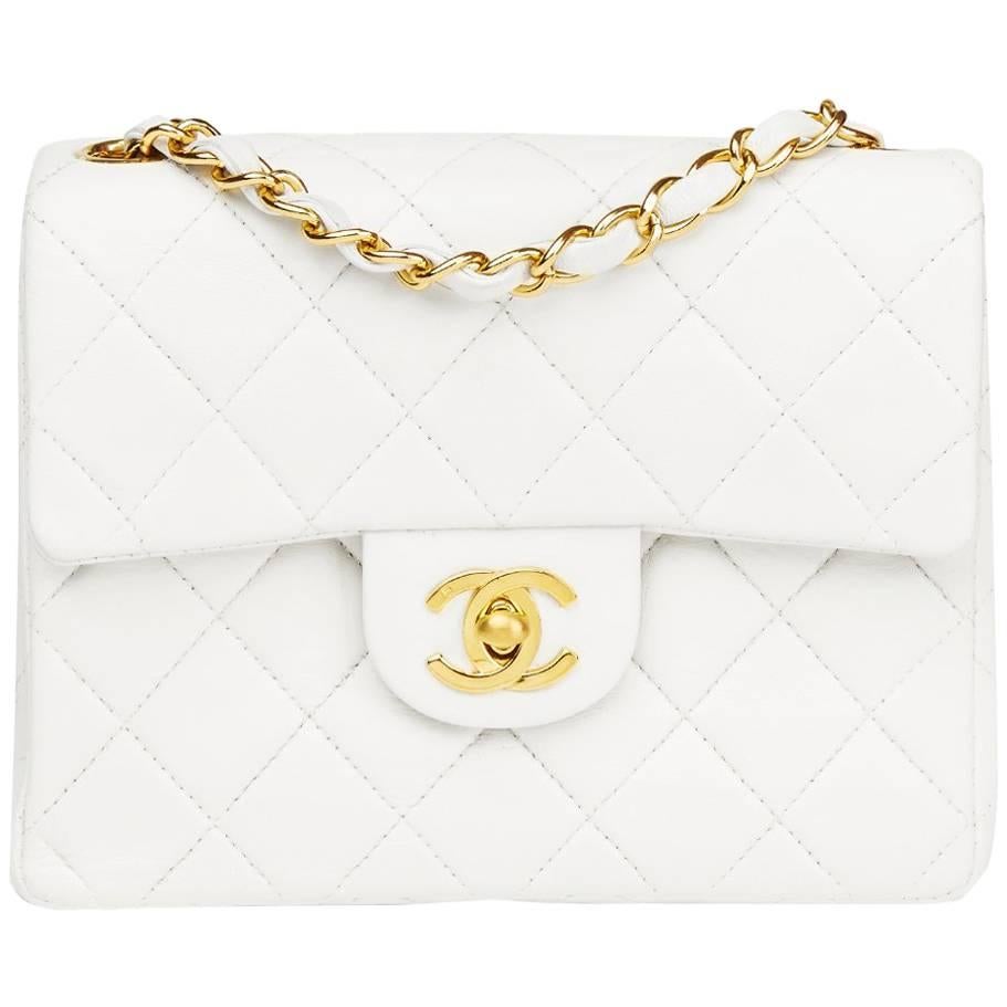1990s Chanel White Quilted Lambskin Vintage Mini Flap Bag 