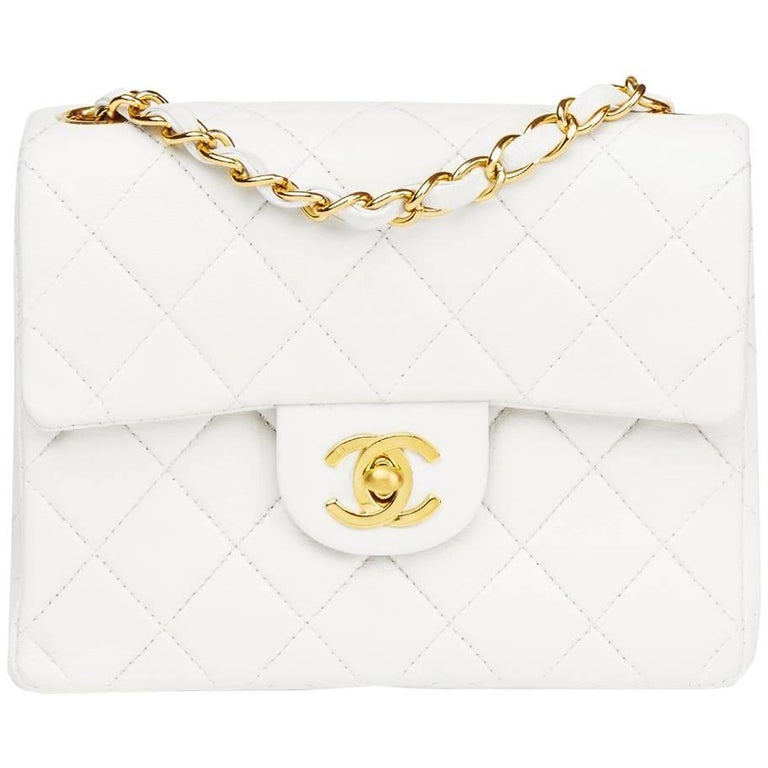 1990s Chanel White Quilted Lambskin Vintage Mini Flap Bag at 1stDibs