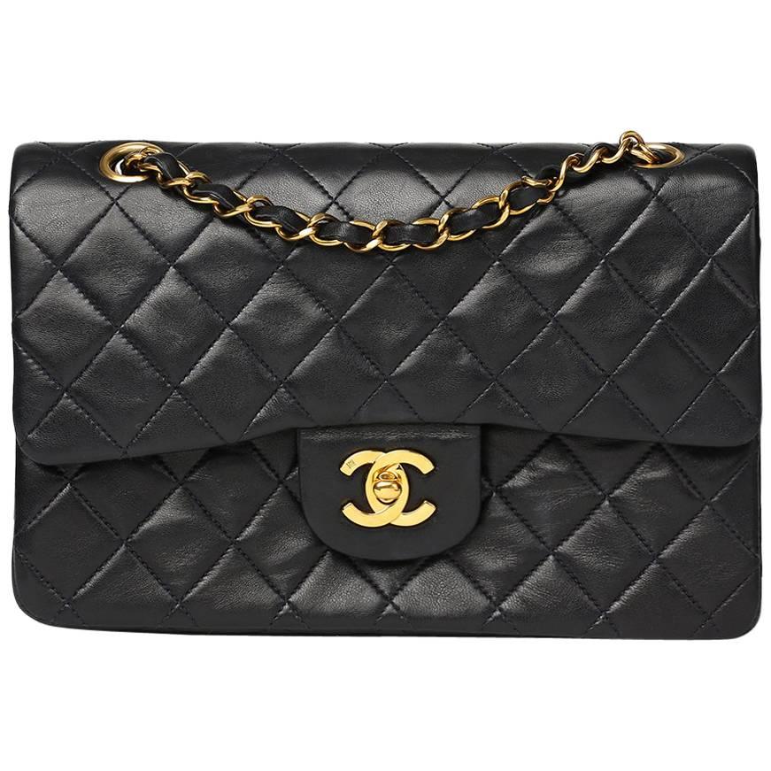 Chanel Navy Quilted Lambskin Vintage Small Classic Double Flap Bag 