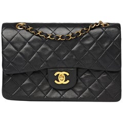 Chanel Navy Quilted Lambskin Vintage Small Classic Double Flap Bag 