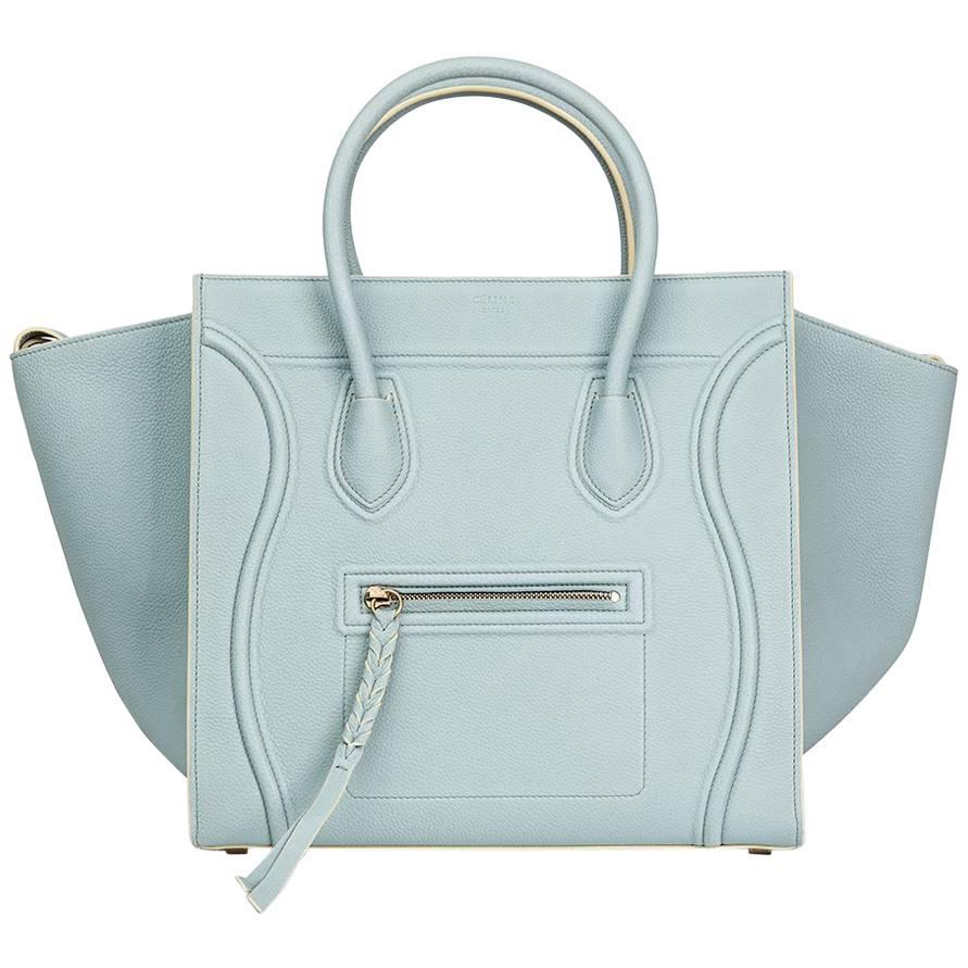 Celine Cloud Blue Calfskin Leather Medium Phantom Luggage Tote