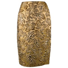 Prada Womens Gold Metallic Floral Embossed Pencil Skirt