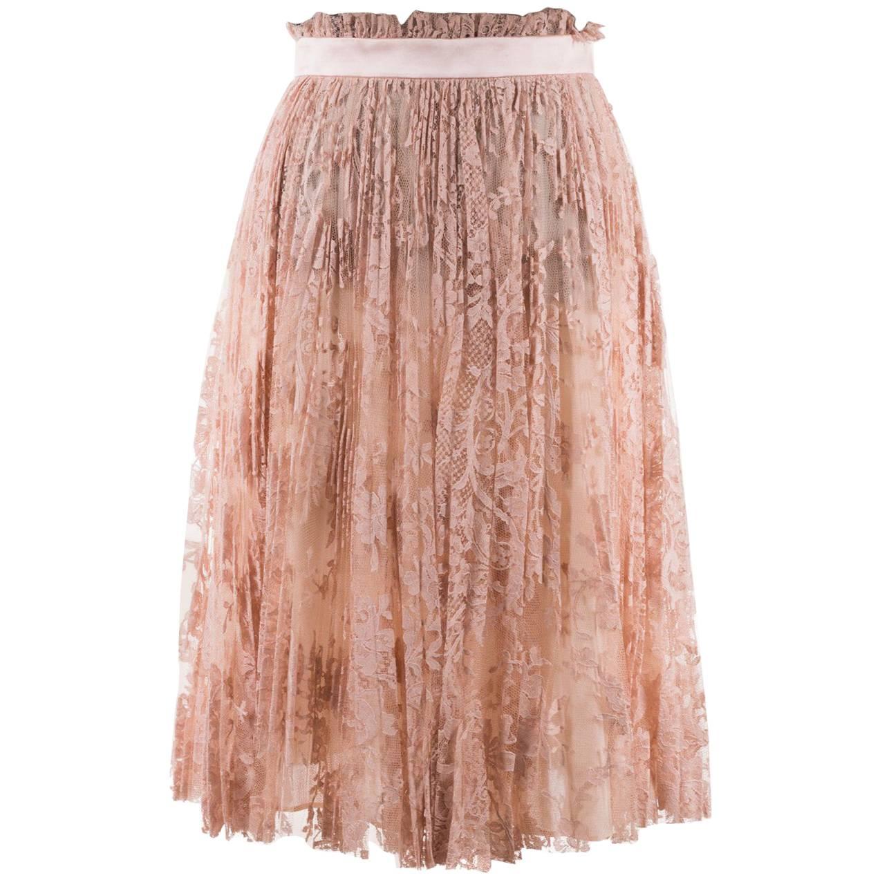 Alexander Mcqueen Womens Pink Pleated Floral Lace Skirt