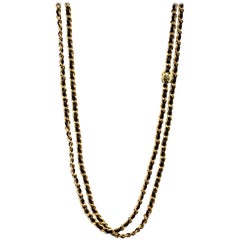 Chanel 2012 Black and Light Goldtone Woven Leather CC Twist Lock Necklace