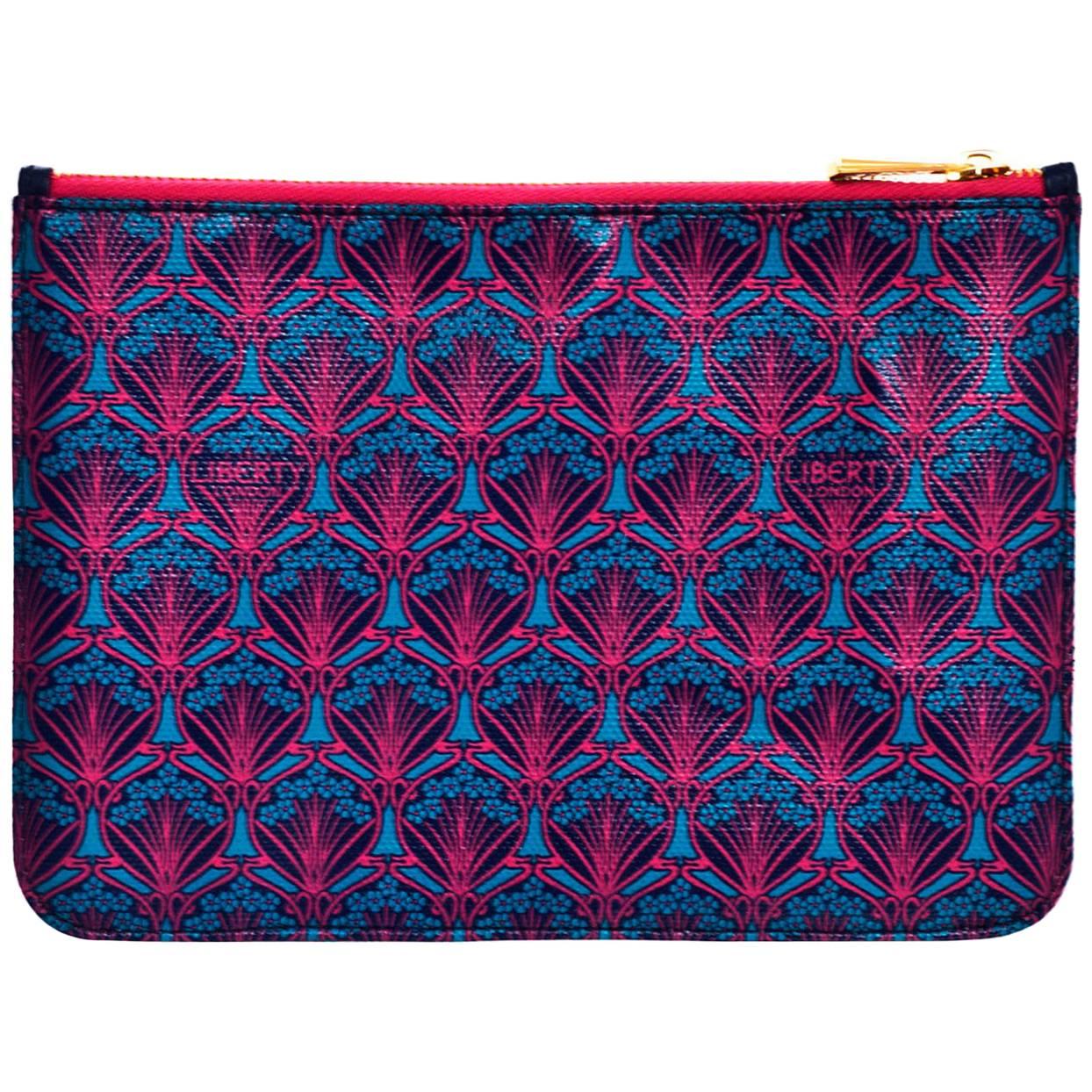 Liberty London Pink & Blue Iphis-Print Zip Top Pouch/Clutch Bag