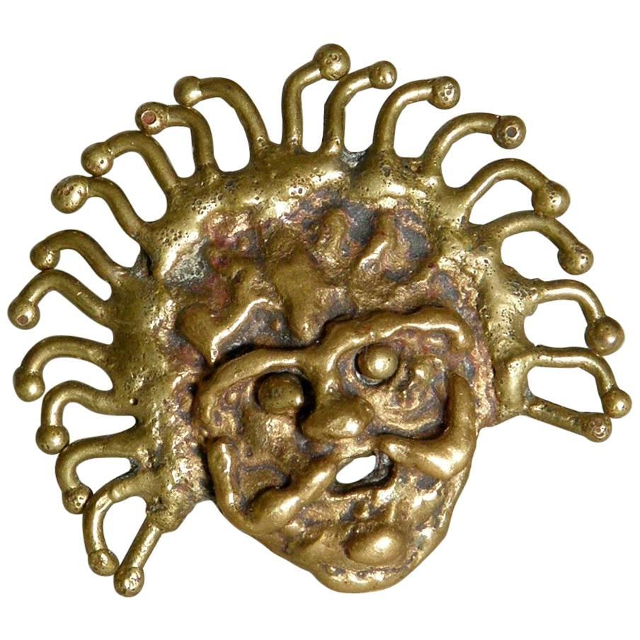Brutalist Hand Wrought Brass Face Ring