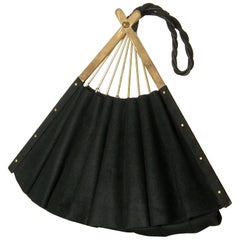 Vintage Anne-Marie Black Suede Handbag Shaped Like a Folding Fan