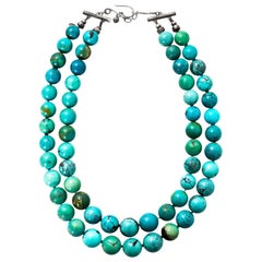 Turquoise Beaded Necklace with Silvertone Clasp