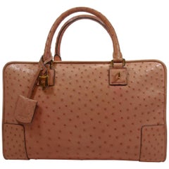 Loewe Ostrich Leather Amazona Bag 36 cm Rose Bubble Gum Gold Hardware