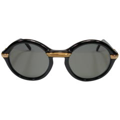 Collector Vintage Cartier Cabriolet Round Black Gold Sunglasses France 1991's