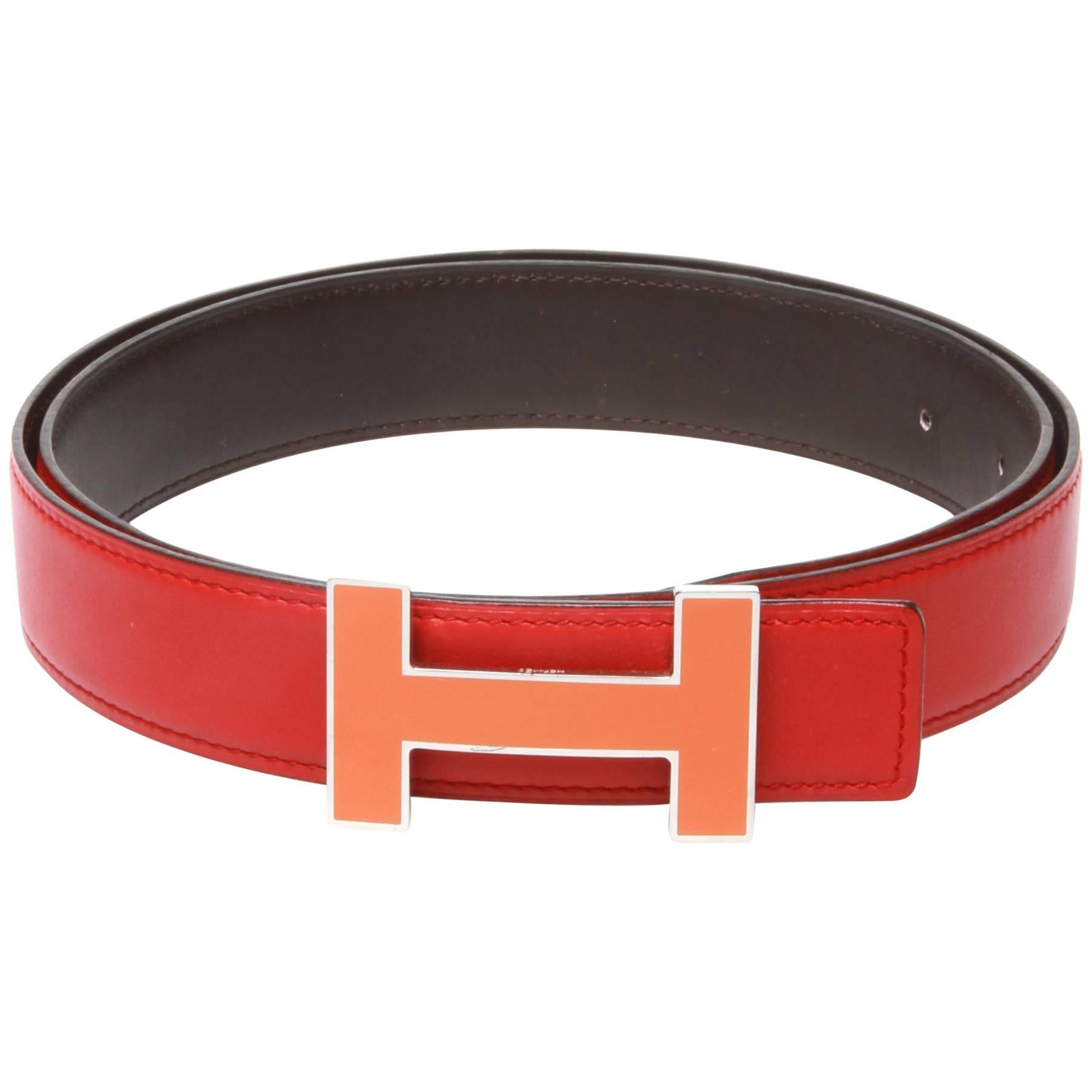 Hermes Red leather belt stamped M