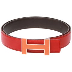 Hermes Red leather belt stamped M