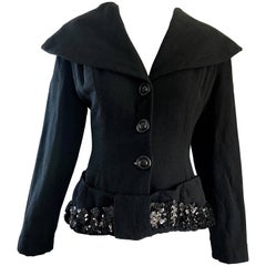 1940s Lilli Ann Gorgeous Black Wool + Sequins Dramatic Vintage 40s Jacket Coat