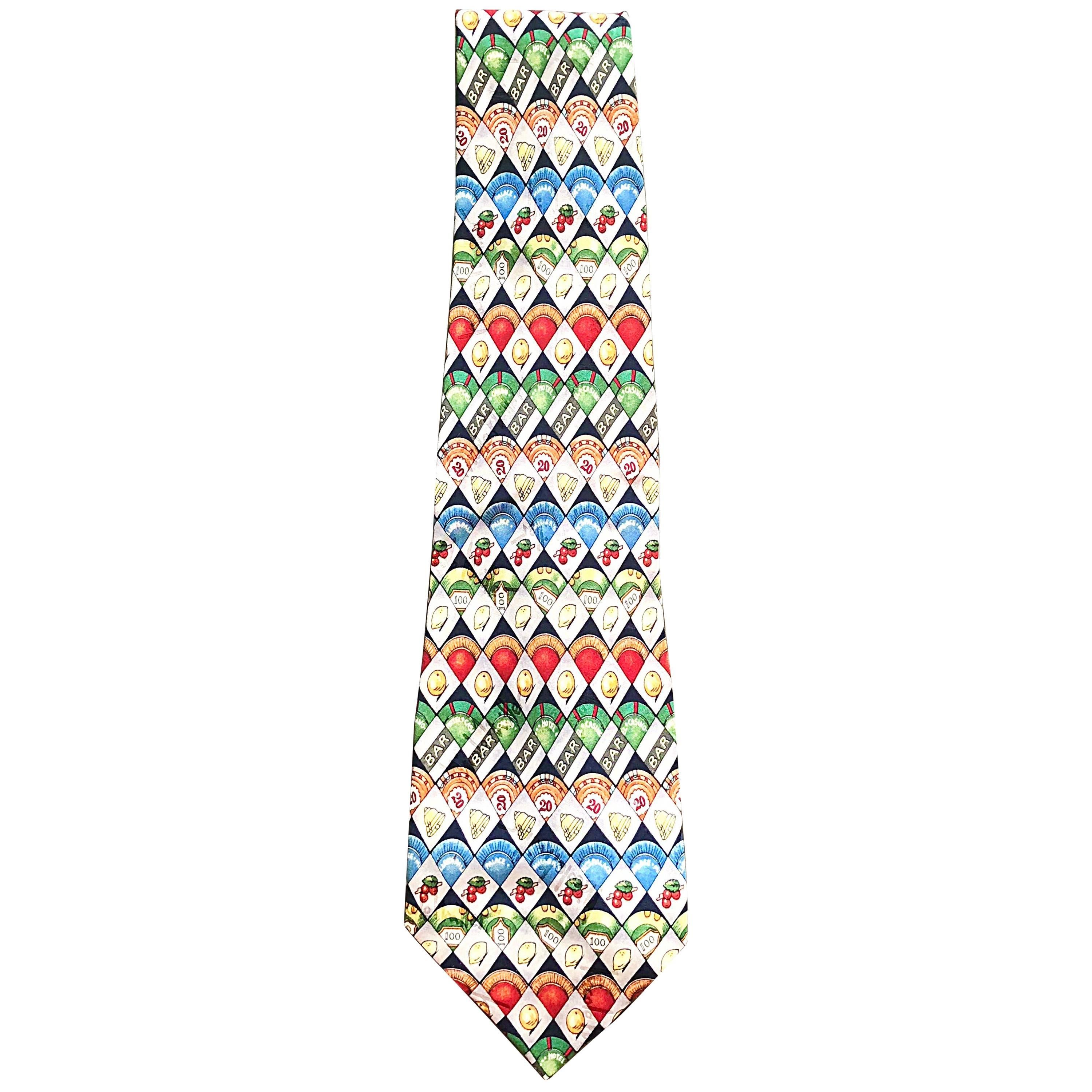 Cravatta da uomo vintage Nicole Miller 1990s Slot Machine Novelty Print 90s Silk Neck Tie