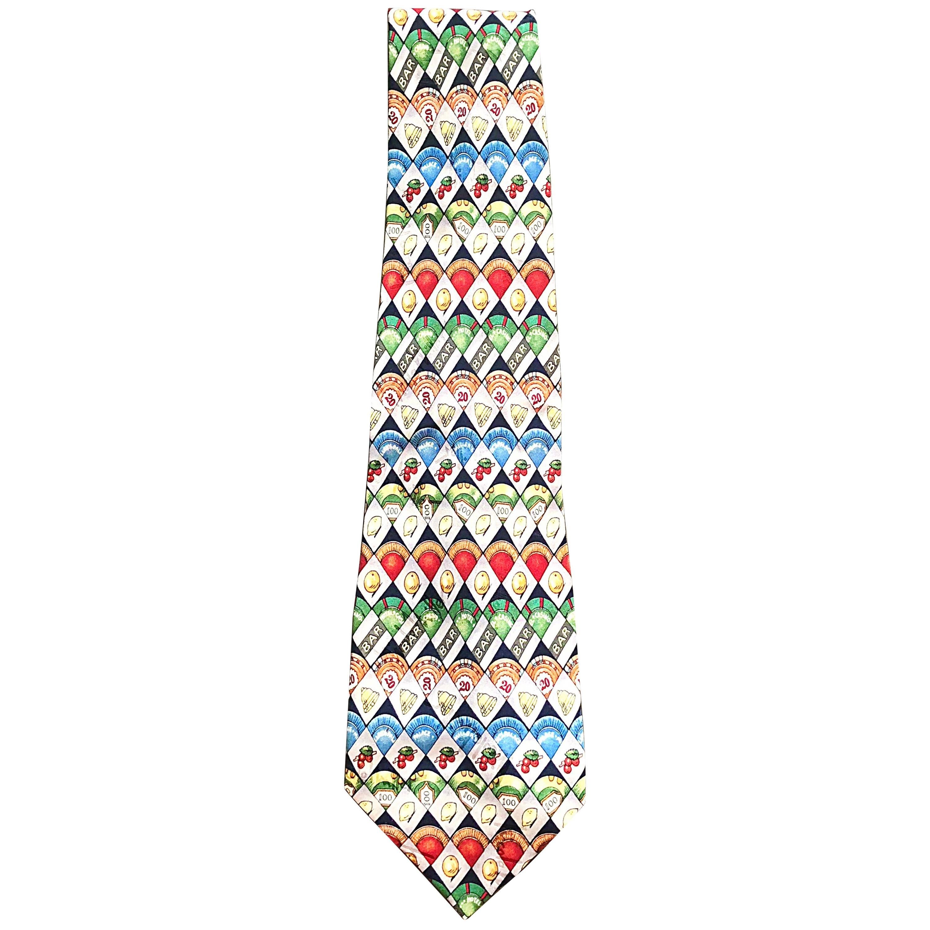 Men's Vintage Nicole Miller 1990s Slot Machine Novelty Print 90s Silk Neck Tie