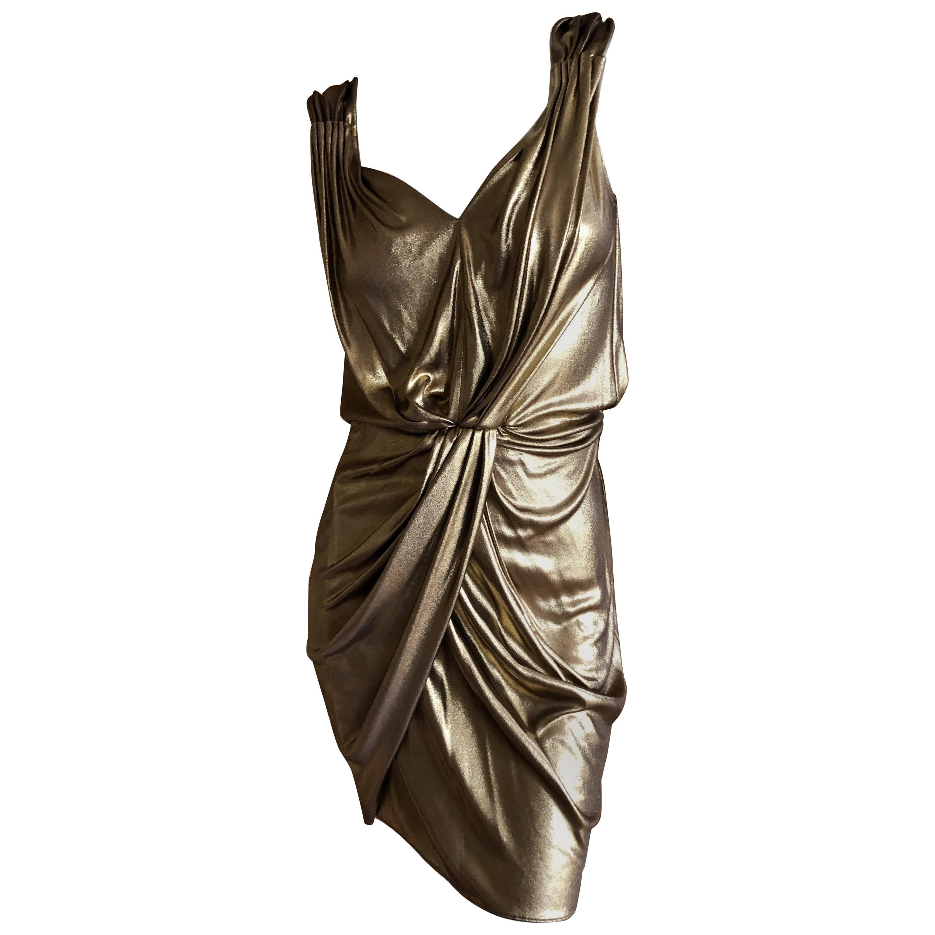 Moschino Vintage Liquid Gold Goddess Cocktail Dress For Sale