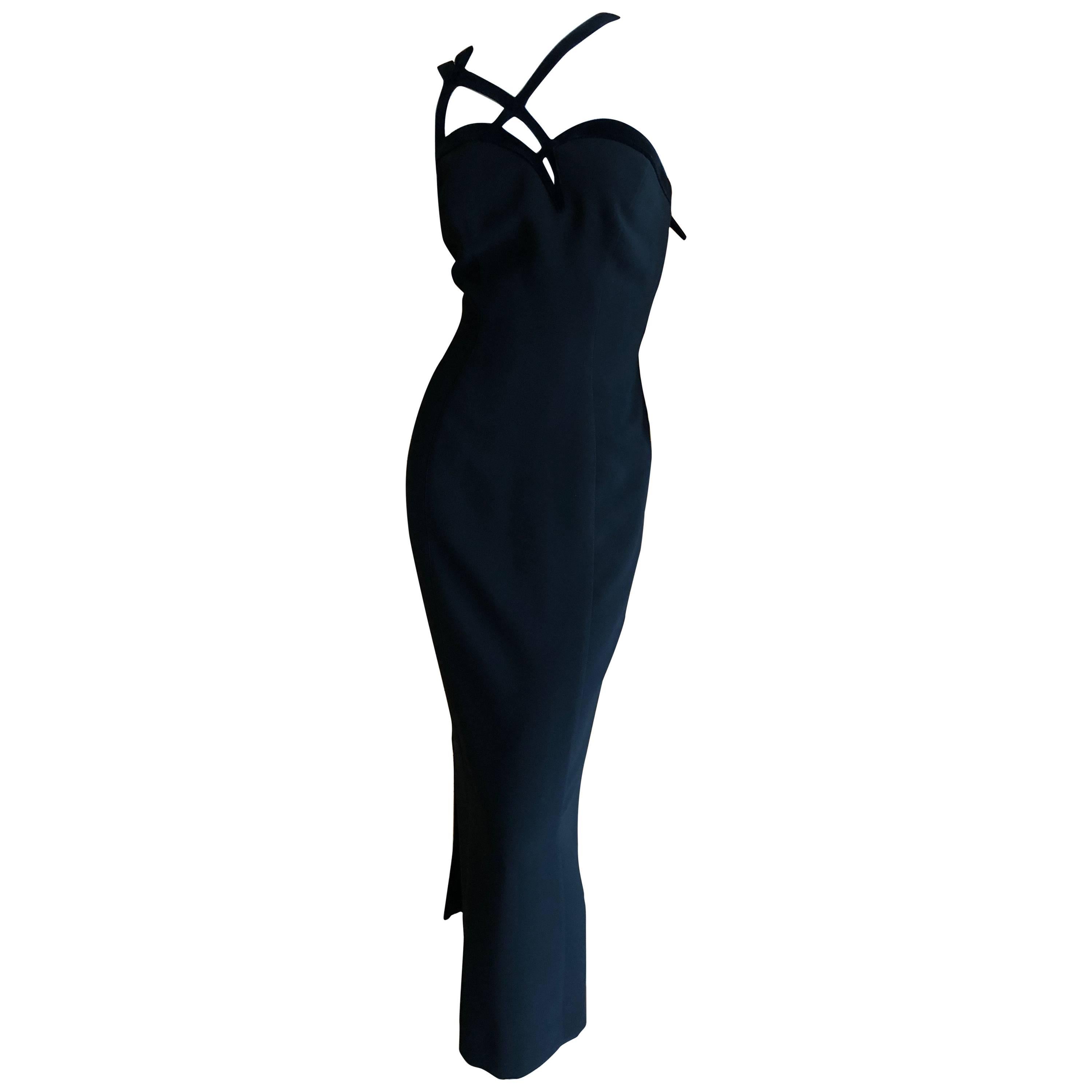 Thierry Mugler Vintage Velvet Trimmed Evening Dress For Sale