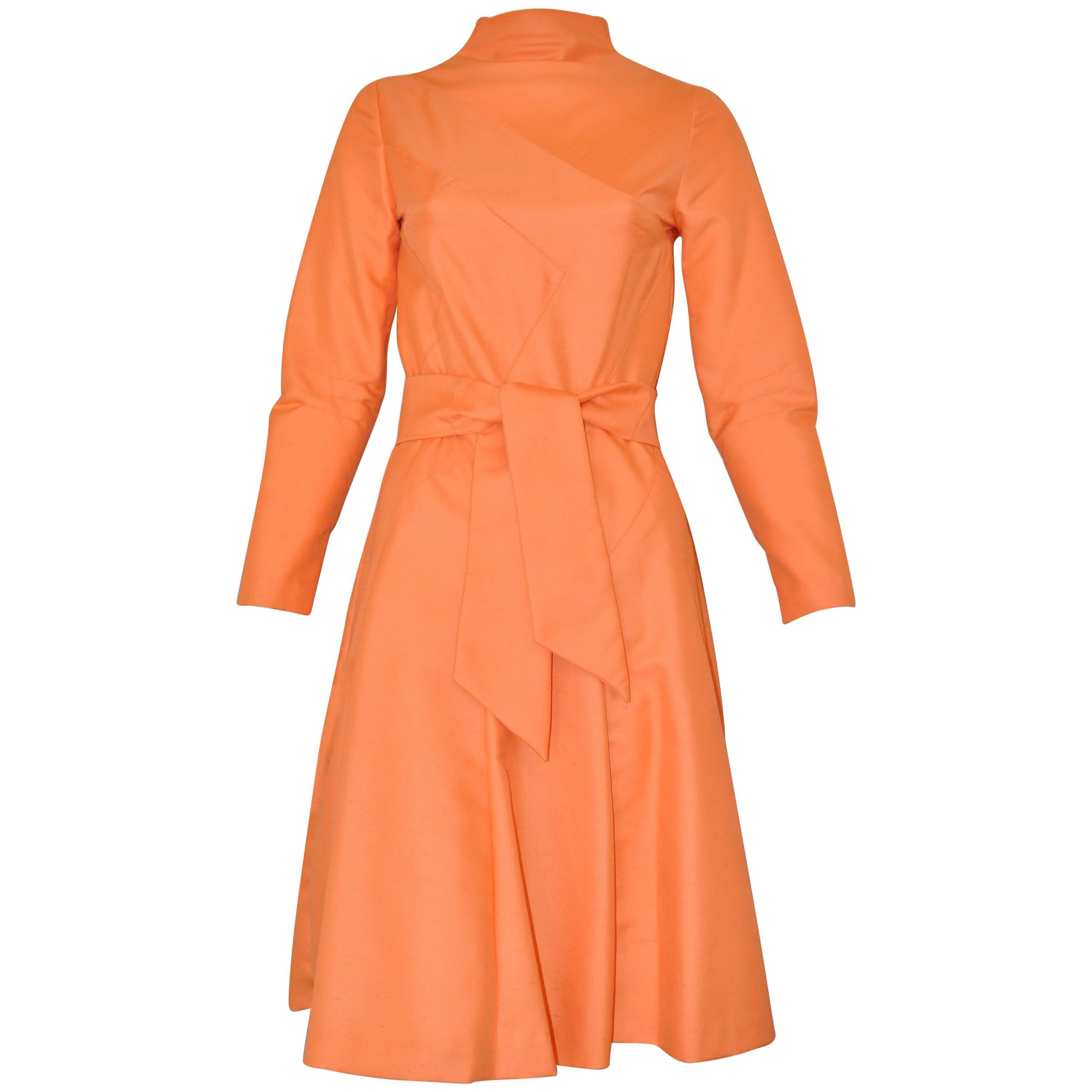 Vintage Peach Raw Silk Dress with Belt