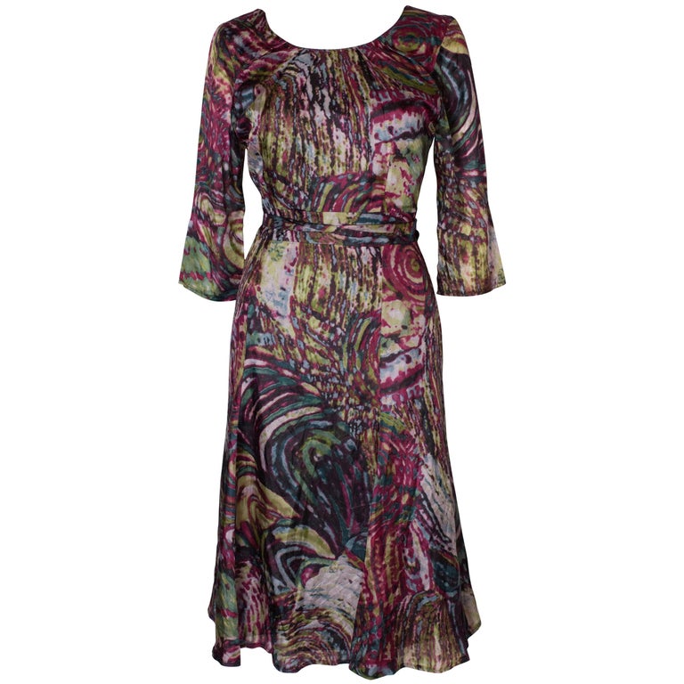 Silk Print Day Dress For Sale at 1stDibs