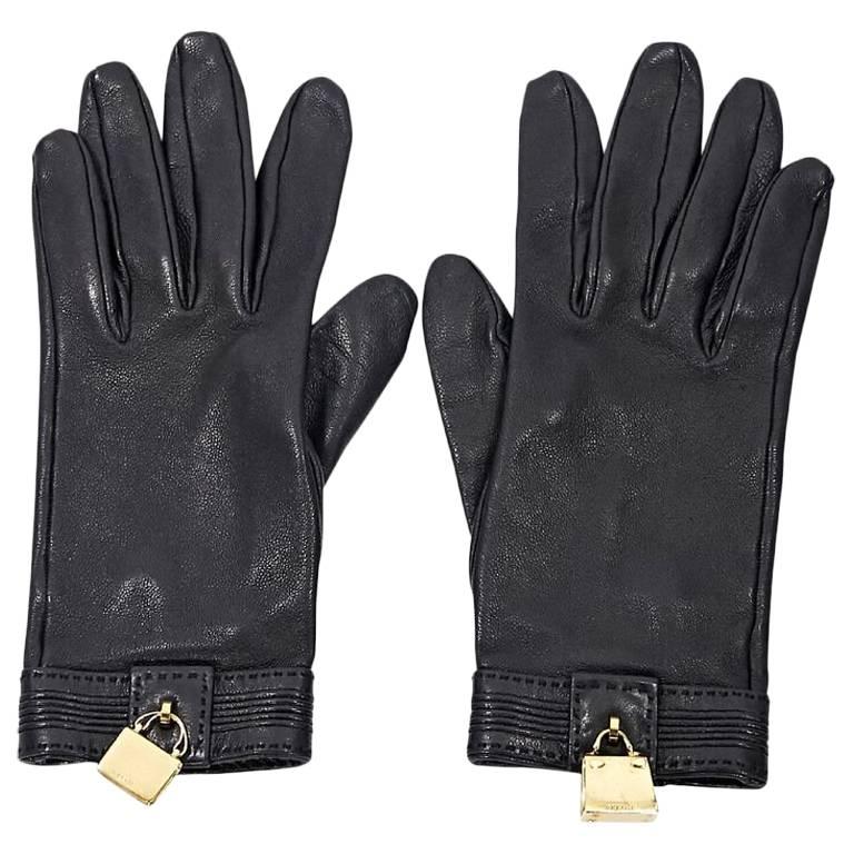 Black Hermes Lambskin Soya Gloves