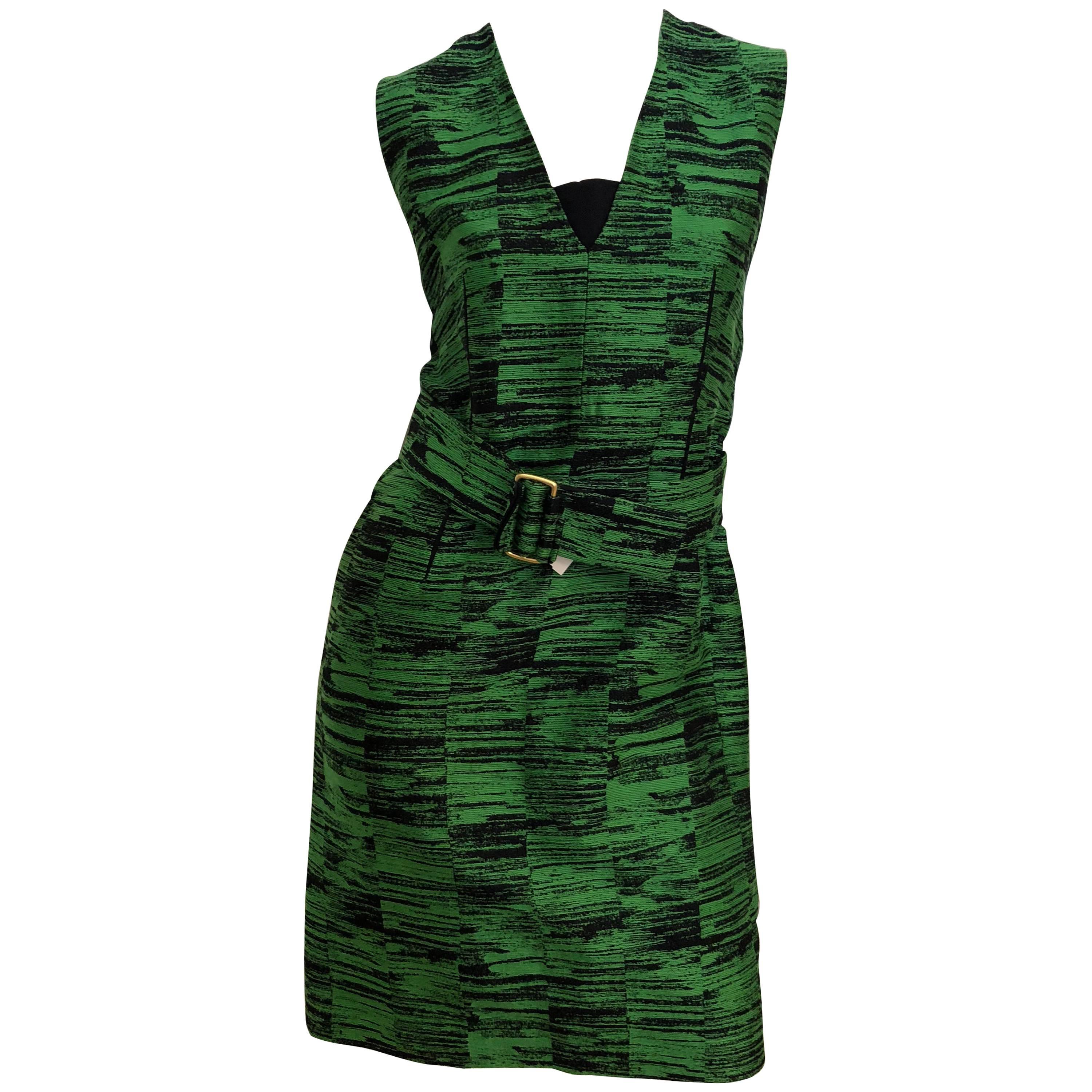 Calvin Klein Green Print Belted Dress