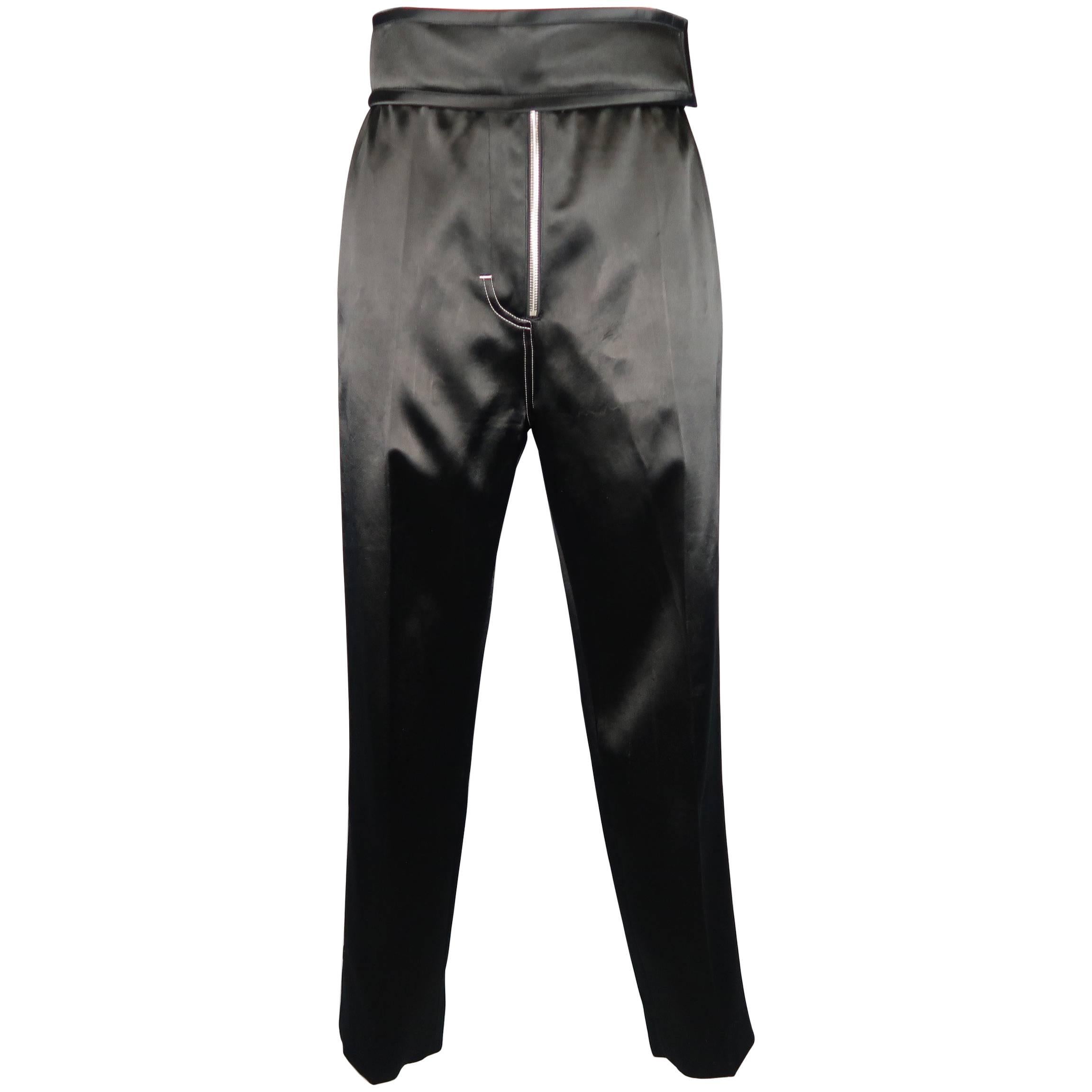 CELINE Size 2 Black Satin Contrast Stitch Zip Fly Velcro Dress Pants