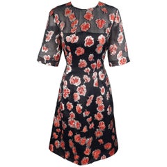 LELA ROSE Size 10 Navy & Red Floral Brocade Silk Blend HOLLY Dress