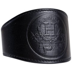 Hermes Black Leather Ex Libris Cuff Bracelet