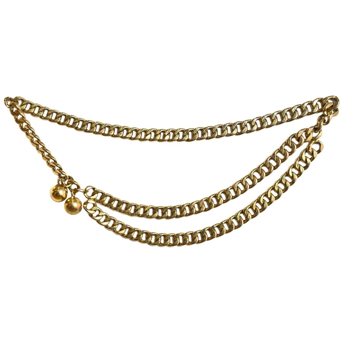 Chanel Vintage Goldtone Double-Chain Belt For Sale at 1stDibs