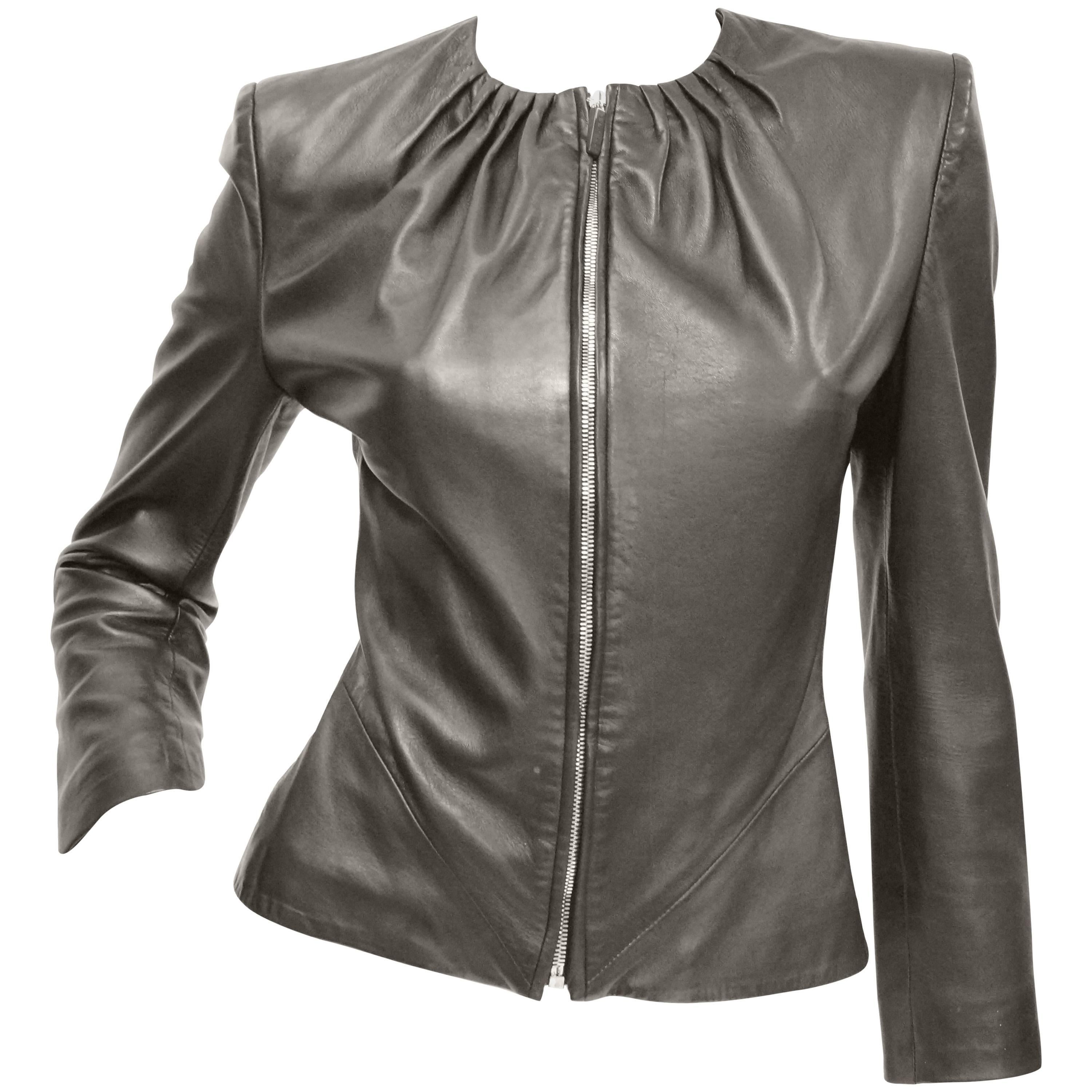 Early 1980s Gianni Versace Bistre Brown Kidskin Leather Jacket 0-2 For Sale