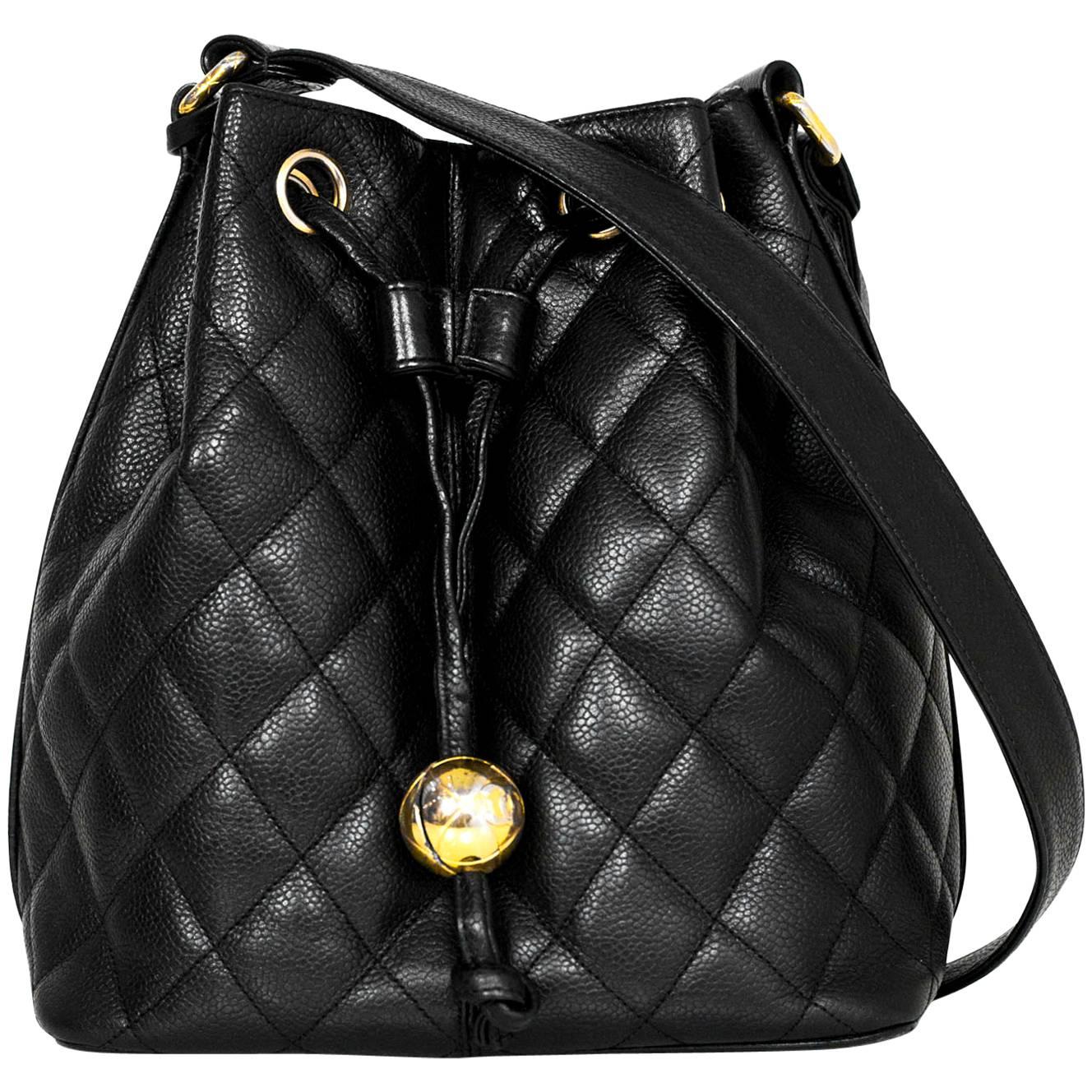 Chanel '90s Vintage Black Caviar Quilted Bucket Bag For Sale at 1stDibs   chanel quilted bucket bag, chanel caviar bucket bag, chanel bucket bag  vintage