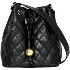 Chanel '90s Vintage Black Caviar Quilted Bucket Bag