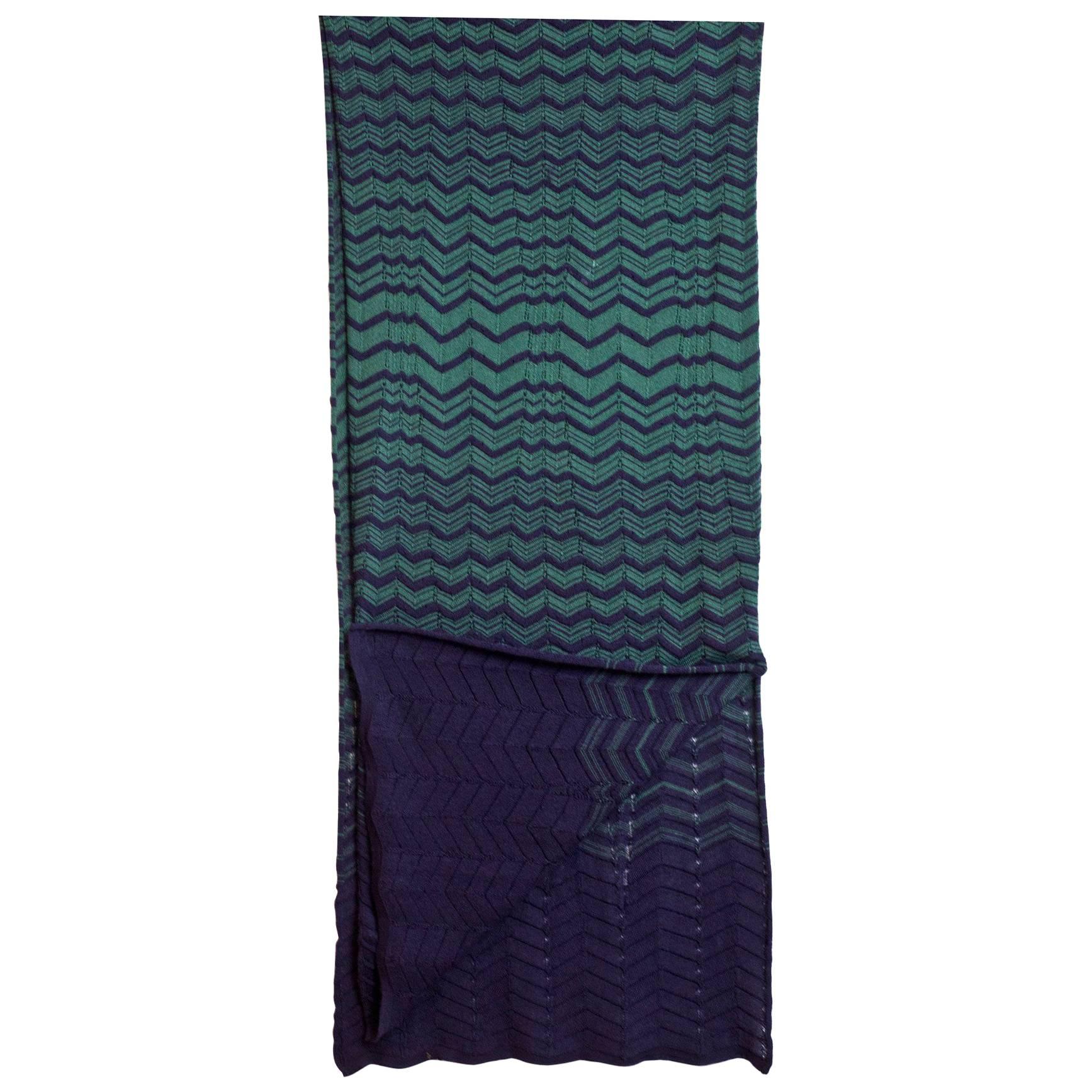 M Missoni Navy & Green Chevron Knit Scarf