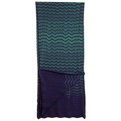 M Missoni Navy & Green Chevron Knit Scarf