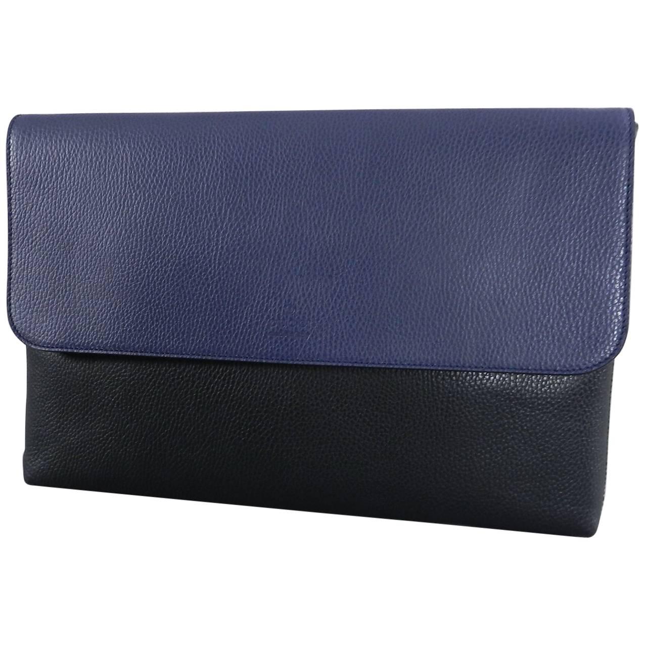 GUCCI Blue and Black Leather Laptop Computer Bag / Portfolio