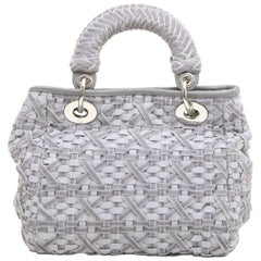 CHRISTIAN DIOR Lady D Bag in Gray Woven, Cotton and Leather Ribbons
