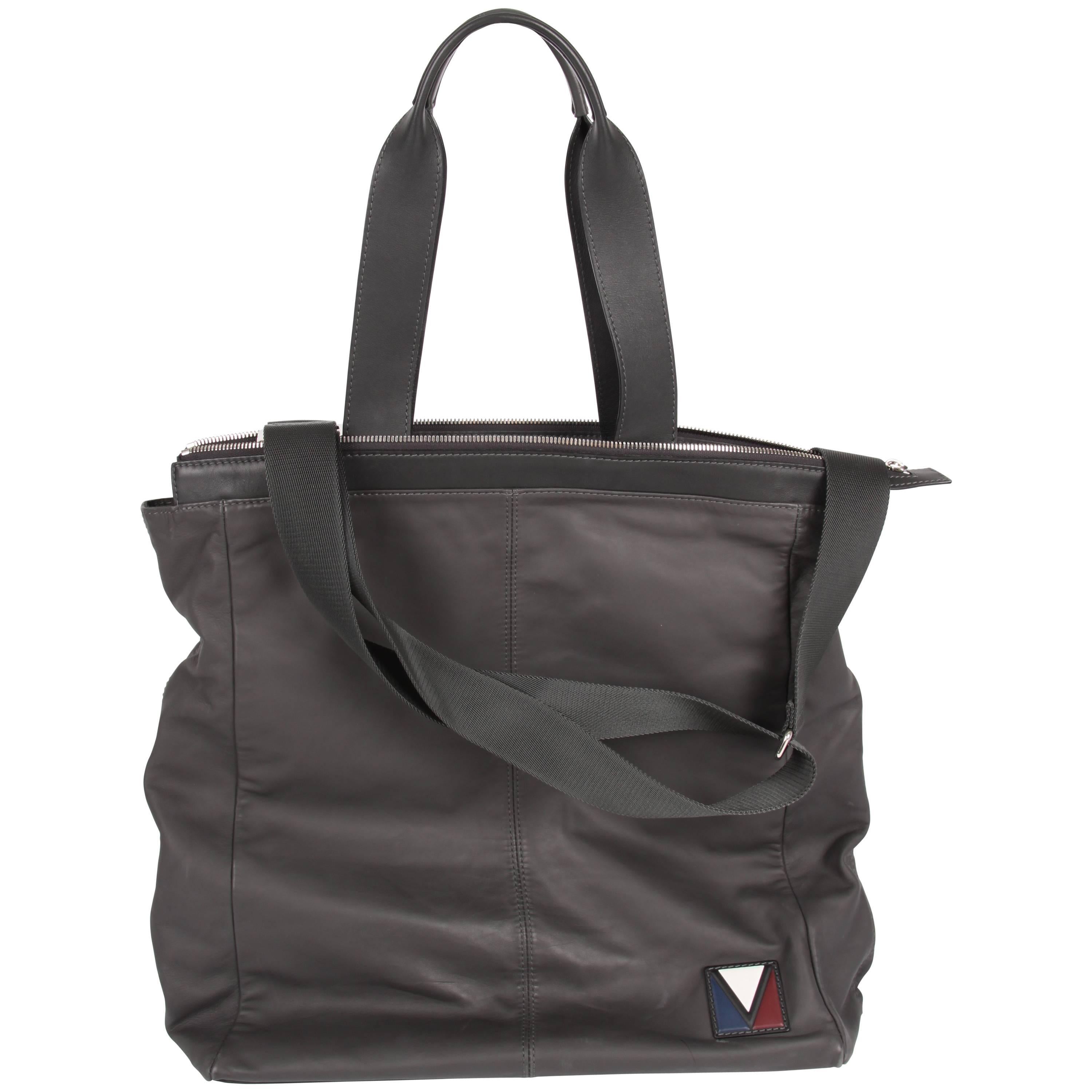 Louis Vuitton V-Line Move Leather Tote Shoulder Bag - asphalt gray